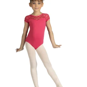 CAP SLEEVE LEOTARD WITH HEART LACE