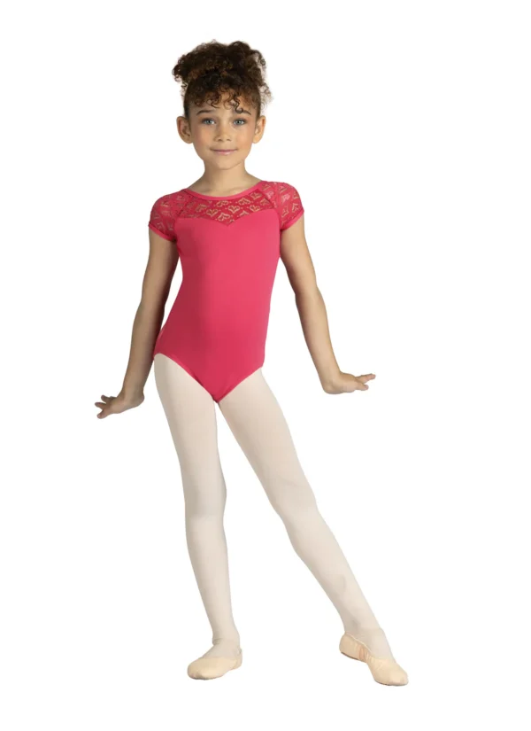 CAP SLEEVE LEOTARD WITH HEART LACE