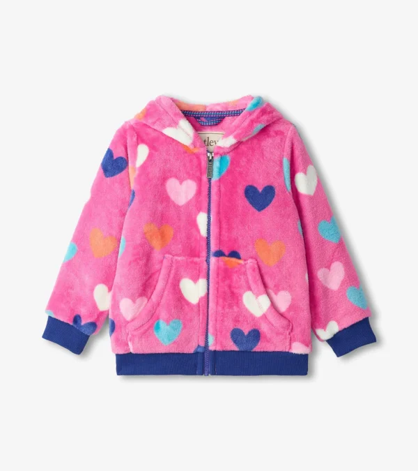 HATLEY HEARTS FUZZY FLEECE ZIP UP HOODIE