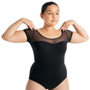 ADULT MESH YOKE SHORT SLEEVE LEOTARD